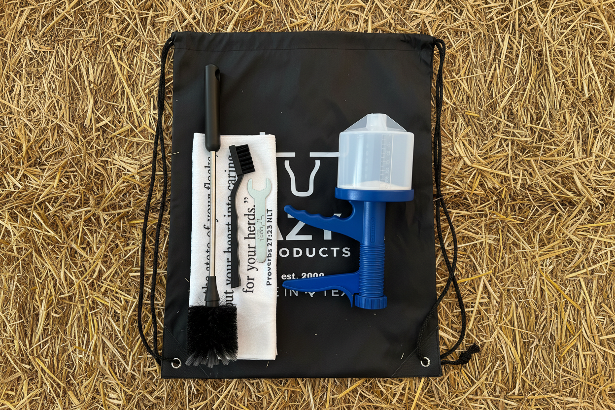 Texas Drench System 300cc Gun Only Kit on hay bale surface